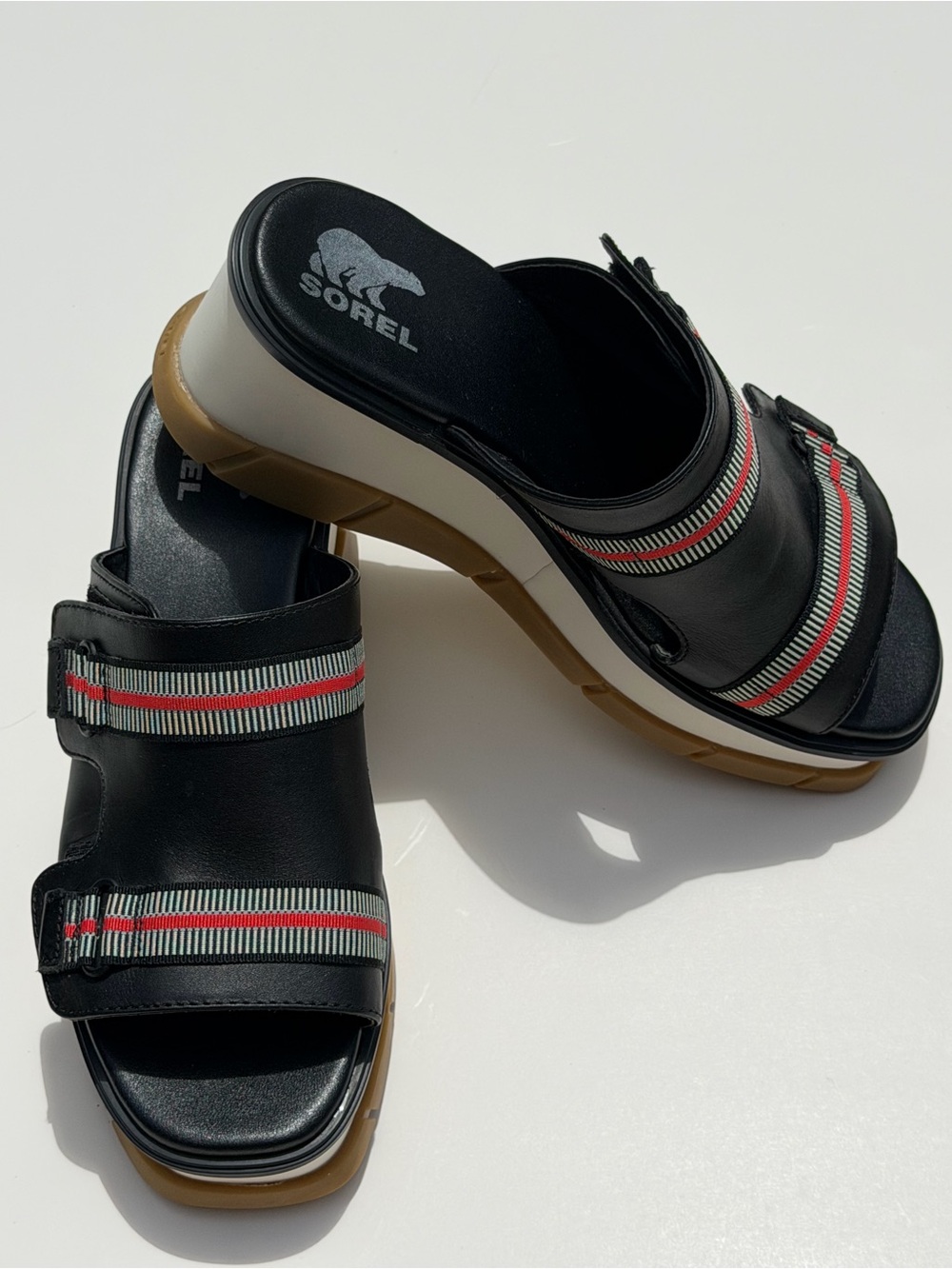 Sorel Luxe Comfort Slide Sandals Black Leather Strappy Size 8.5